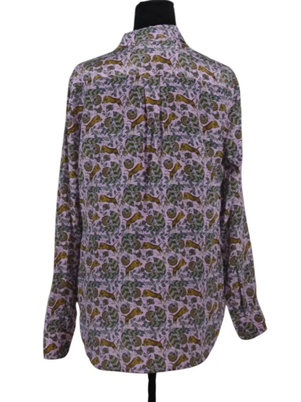 100% Silk J. Crew Lavender Floral & Tiger Print Button-Up Blouse Size 8
